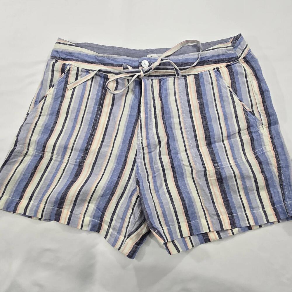 Artisan NY Striped Linen Pearl Button Drawstring Shorts Size 8